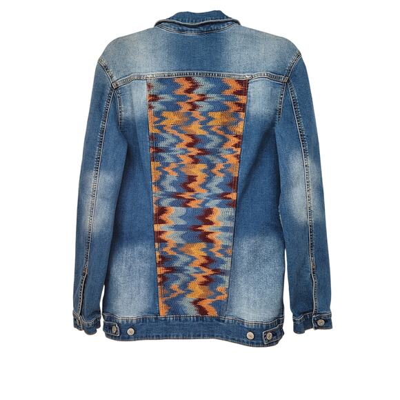 LulaRoe Blue Denim Jaxon Stretch Southwest Embroidery Jean Jacket Women's L - Picture 1 of 10